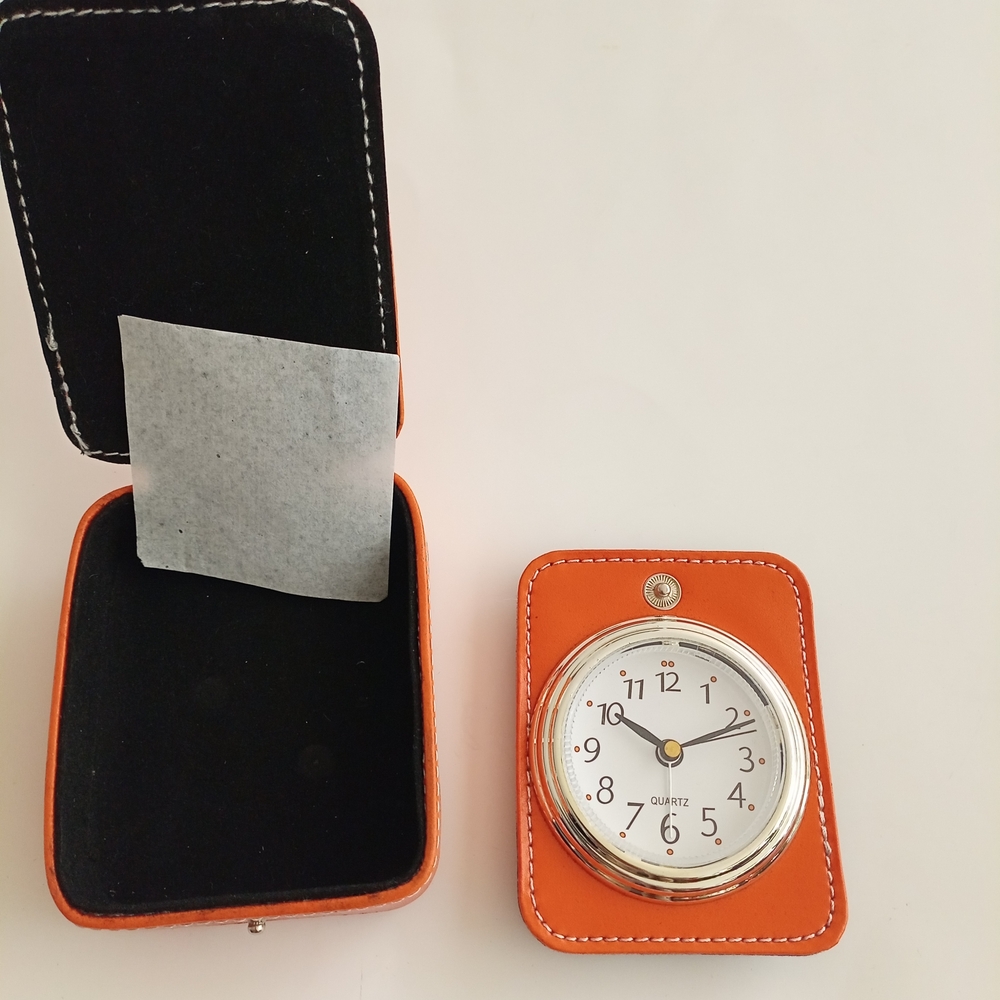 Orange Quartz Clock With Carrying Case NWOT